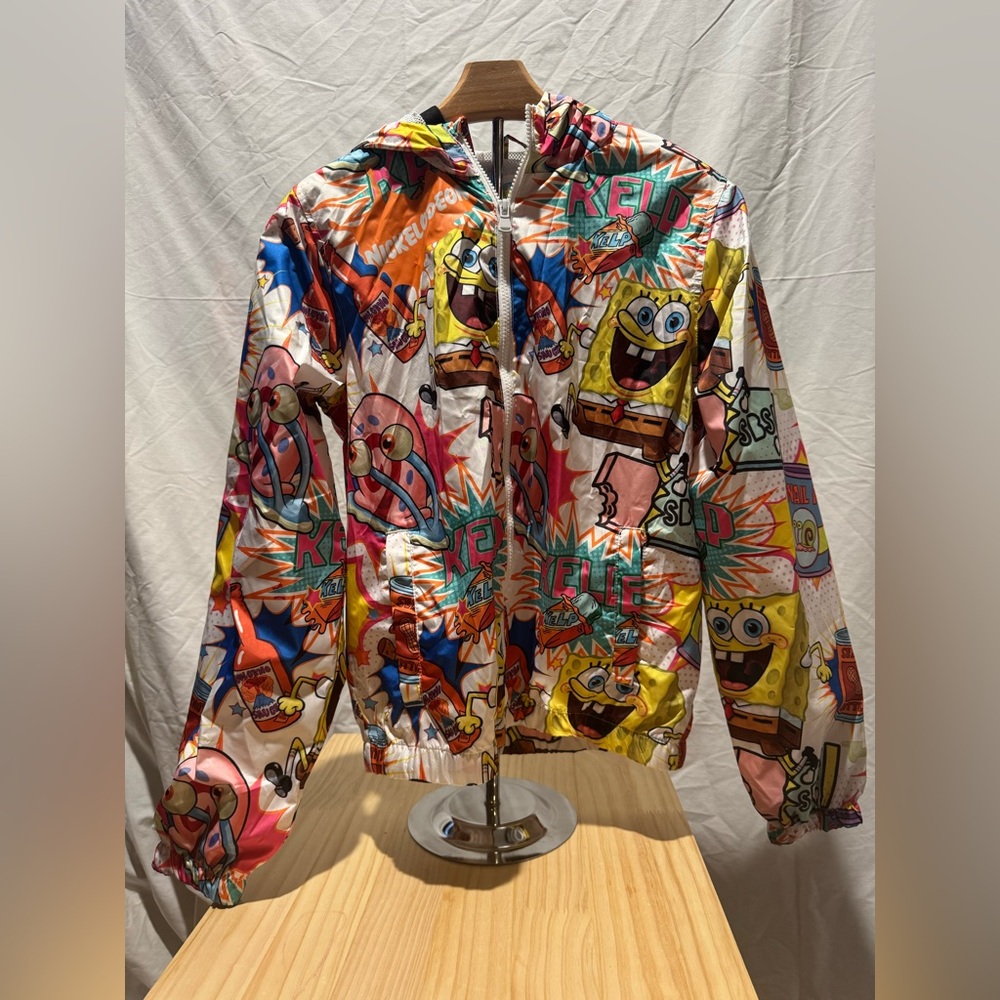 Colorful Spongebob Graphic Zip up Wind Breaker Jacket 2022 Kids 18- Womens S/M